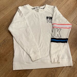PINK Victoria's Secret White Sweatshirt with Pink and Blue Stripes